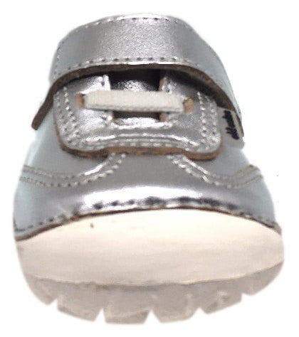 Old Soles Girl's and Boy's 4011 Sporty Pave Silver Leather Elastic Laces Hook and Loop Walker Baby Shoe Sneaker