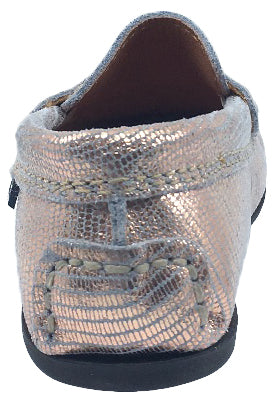 Atlanta Mocassin Girl's Rose Gold Printed Metallic Leather Slip On Moccasin Loafer Flat Shoe
