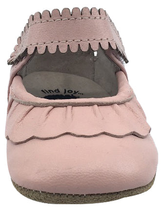 Livie & Luca Girl's Ruche Shell Pink Smooth Leather Ruffle Trimmed Hook and Loop Mary Jane Shoe