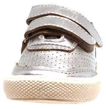 Old Soles Boy's and Girl's R-Racer Perforated Leather Double Hook and Loop Sneakers, Silver - Just Shoes for Kids
 - 5