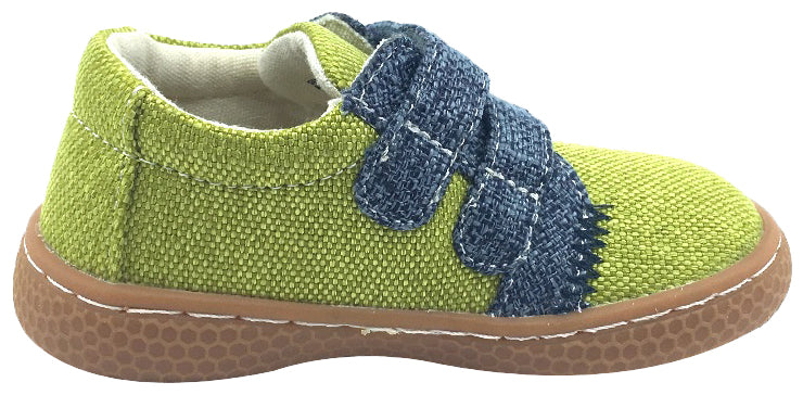 Livie & Luca Boy's Hayes Lime Green Natural Textile Casual Sneaker Shoes with Double Hook and Loop Straps