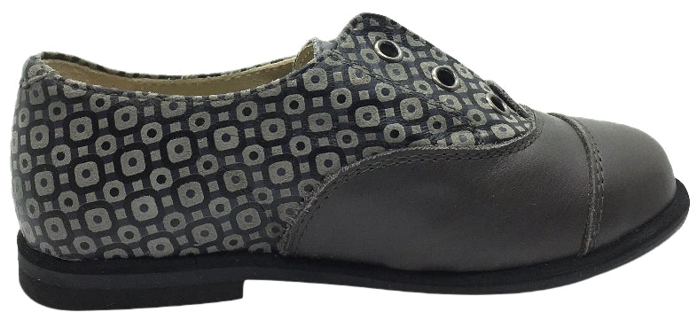 Manuela de Juan Boy's & Girl's Lucio Grey Smooth Printed Leather Oxford Shoes