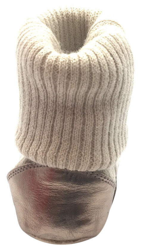 Tip Toey Joey Girl's Beany Gold Sparkle Coconut Metallic Leather and Knit Foldover Slipper Boot