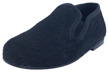 Luccini Boy's and Girl's Slip-On Smoking Loafer (Black Pony Hair)