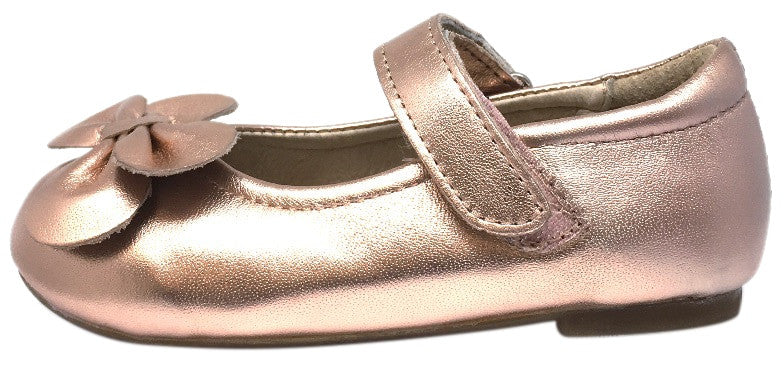Old Soles Girl's Flower Girl Copper Metallic Leather Bow Hook and Loop Mary Jane Flat
