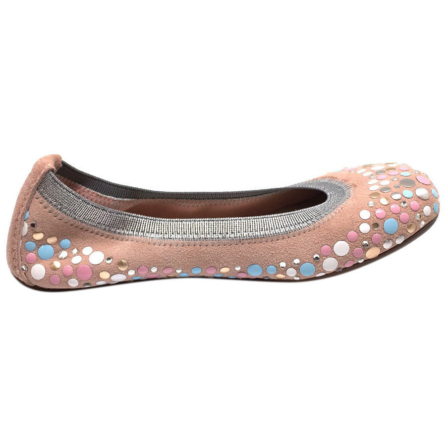 Papanatas by Eli Girl's Pink Soft Suede Gem Sparkle Polka Dot Detail Slip On Ballet Flats - Just Shoes for Kids
 - 5