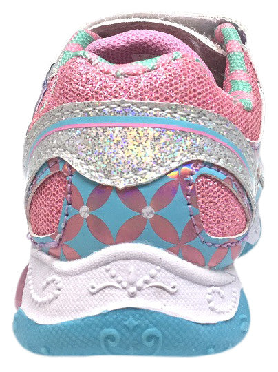 Nickelodeon Shimmer and Shine Blue Pink Girl's Sparkle Light Up Hook and Loop Elastic Lace Sneakers