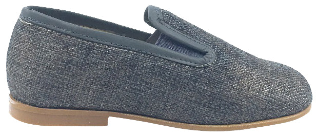 Luccini Grey Linen with Matching Leather Trim Smoking Loafer