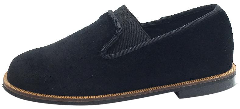Luccini Boy's & Girl's Black Velvet Leather Lined Smoking Loafer Flats