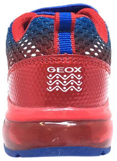 Geox Respira Boy's Android Royal Blue & Red Mesh Light Up Double Hook and Loop Sneaker