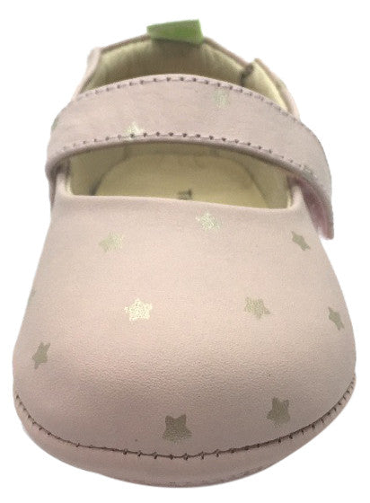 Tip Toey Joey Girl's Dolly Cotton Candy Pink Leather Hook and Loop Mary Jane Flat