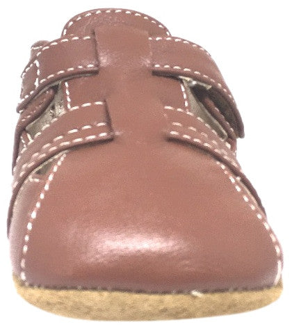 Livie & Luca Boy's Captain Soft Brown Leather Fisherman Style Hook and Loop Crib Baby Shoe