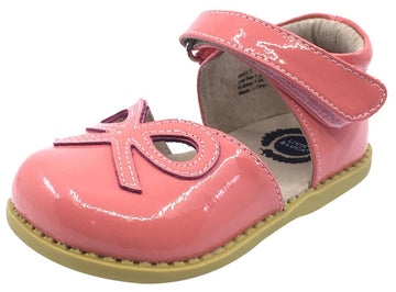 Livie & Luca Girl's Bow Coral Pink Patent Leather Ribbon Bow Cut-Out Mary Jane Flat Shoes