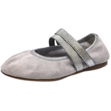 Papanatas by Eli Girl's Silver Grey Double Elastic Soft Suede Slip On Mary Jane Ballet Flats - Just Shoes for Kids
 - 1
