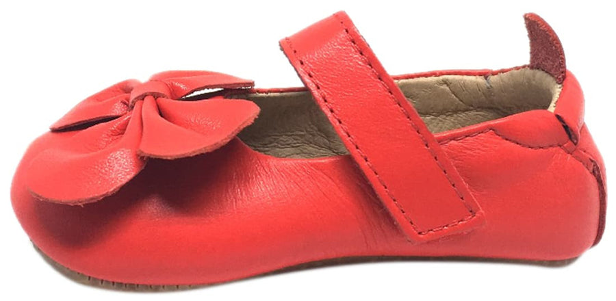 Old Soles Girl's Bright Red Leather Gab Bow Hook and Loop Mary Jane Crib Walker Baby Shoe