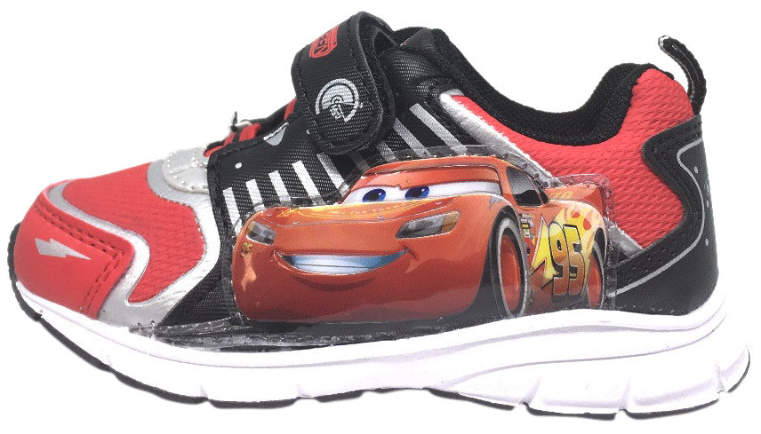 Disney Pixar Boy's Black Red Cars Light Up Hook and Loop Elastic Lace Sneakers