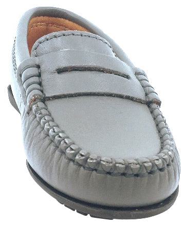 Atlanta Mocassin Boy's & Girl's Grey Smooth Slip On Moccasin Penny Loafer Shoe