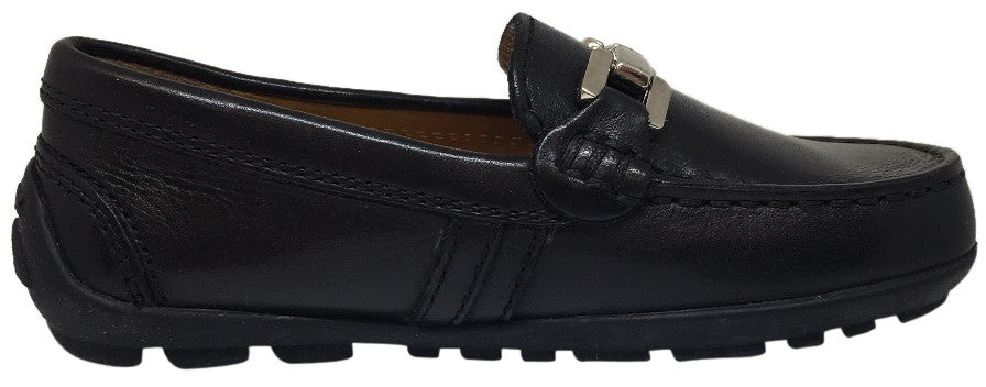 Geox Respira Boy's Black Smooth Leather Upper Detail Slip On Dress Moccasin Loafer Shoe