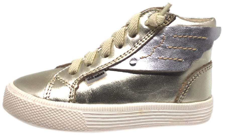 Old Soles Girl's and Boy's 1057 Gold Leather Urban Wings High Top Lace Up Sneaker Shoe