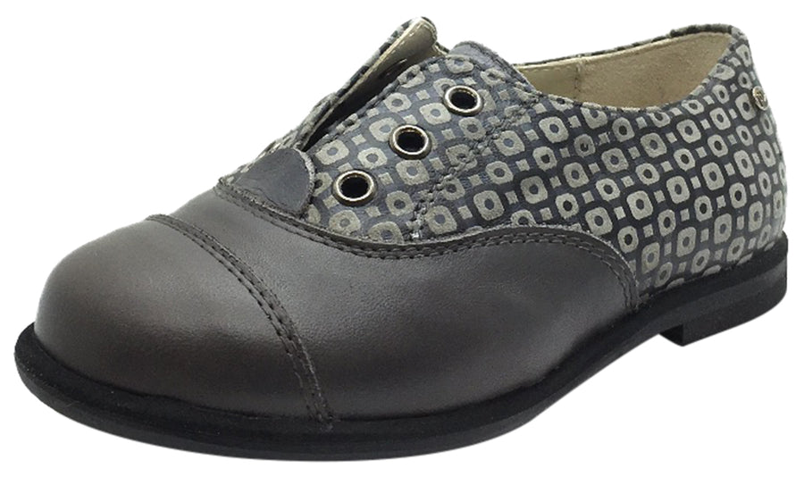 Manuela de Juan Boy's & Girl's Lucio Grey Smooth Printed Leather Oxford Shoes