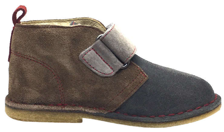 Naturino Boy's Grey & Brown Smooth Suede Two Tone Classic Thick Single Hook and Loop Chukka Boot