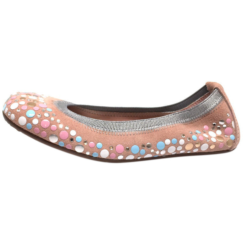 Papanatas by Eli Girl's Pink Soft Suede Gem Sparkle Polka Dot Detail Slip On Ballet Flats - Just Shoes for Kids
 - 2