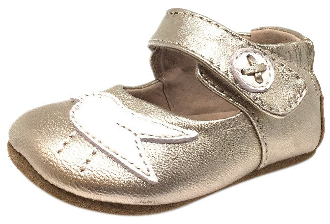 Livie & Luca Girl's Pio Pio Silver Metallic Leather Shimmer Dove Hook and Loop Mary Jane Shoes