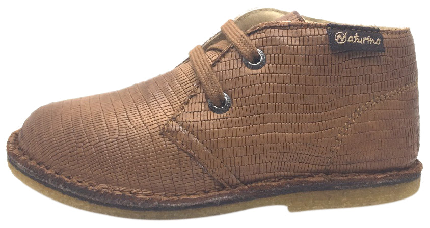 Naturino Boy's 9152 Tan Alligator Design Leather Lace Up Ankle Boot