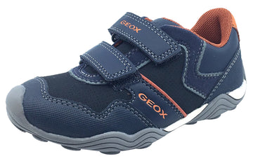 GEOX Boy's Arno Hook and Loop Sneaker (Navy/Dark Orange)