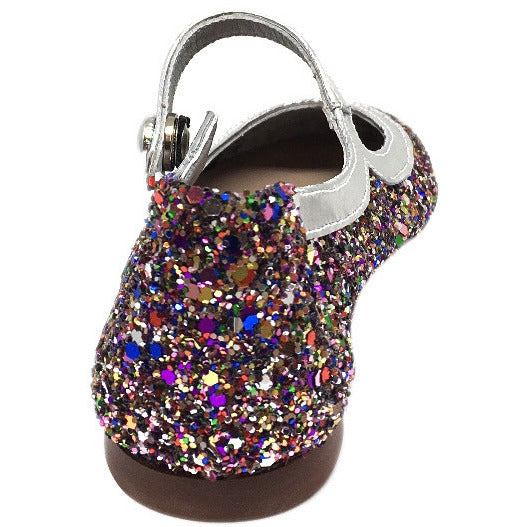 Papanatas by Eli Girl's Bright Silver Multi Glitter Mary Janes Button Flats - Just Shoes for Kids
 - 4