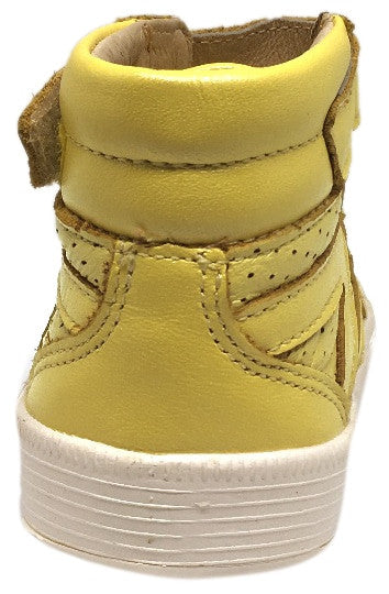 Old Soles Boy's and Girl's Star Jumper Lemon Yellow Leather Elastic Lace Hook and Loop High Top Sneaker