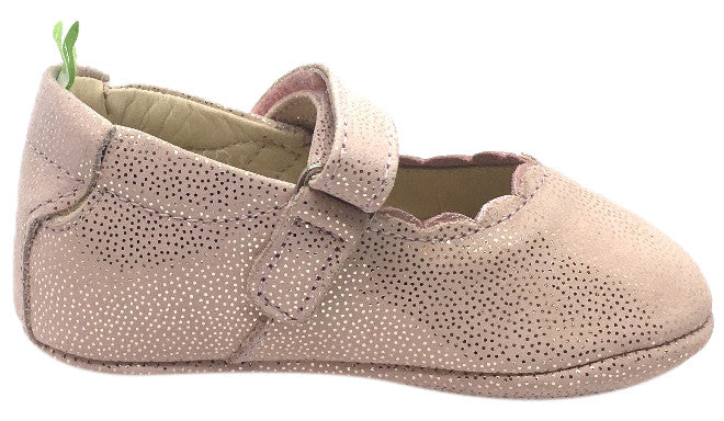 Tip Toey Joey Girl's Roundy Pink Stars Pink Dream Scalloped Trim Leather Hook and Loop Mary Jane Flat