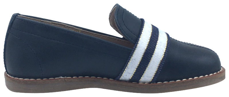 Hoo Shoes Boy's & Girl's Navy Blue White Band Leather Lined Slip-Ons