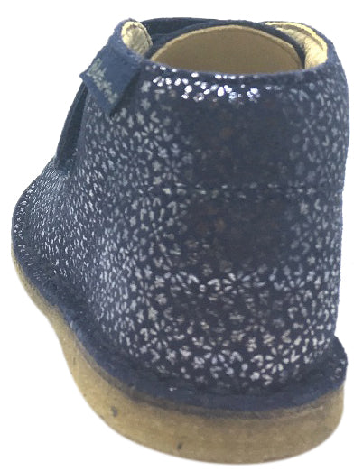 Naturino Girl's 9131 Blue Smooth Suede Floral Classic Thick Single Hook and Loop Ankle Boot