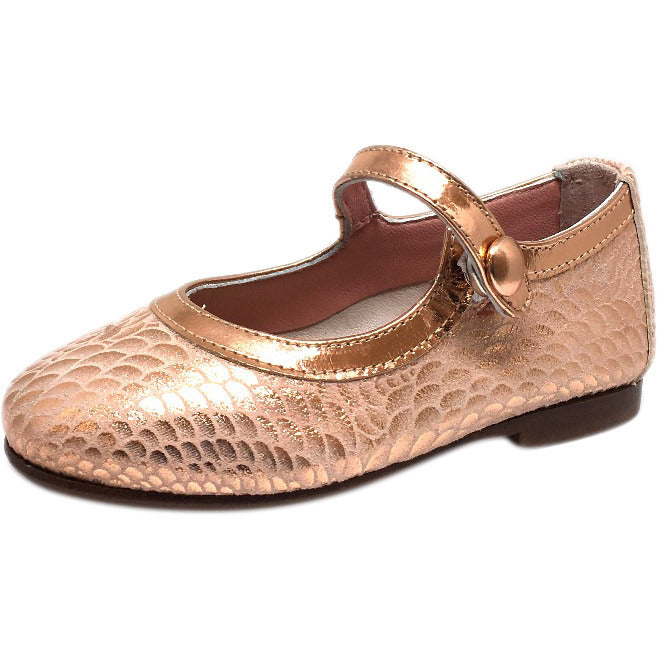 Papanatas by Eli Girl's Pink Snake Print Mary Janes Button Flats - Just Shoes for Kids
 - 1
