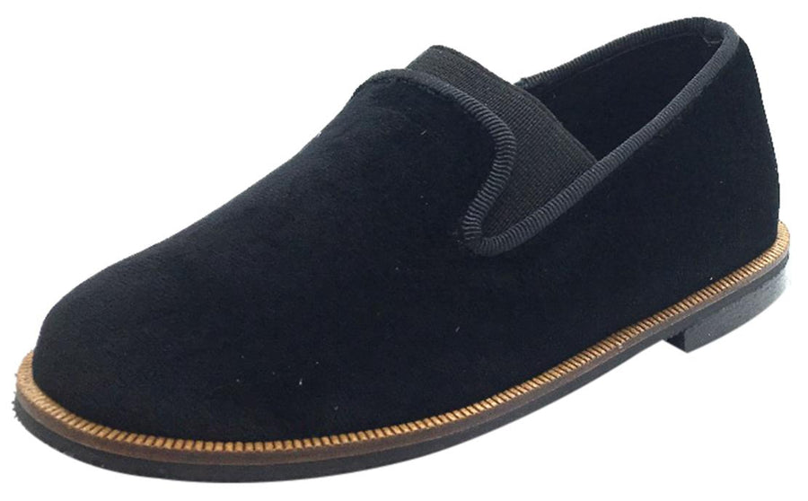 Luccini Boy's & Girl's Black Velvet Leather Lined Smoking Loafer Flats