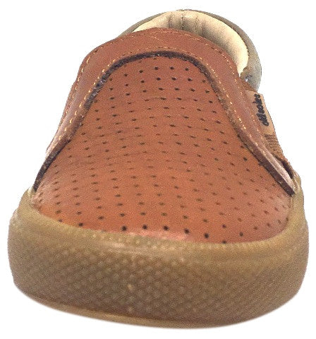 Old Soles Boy's and Girl's 1056 Tan & Grey Perforated Leather Praise Hoff Slip On Elastic Loafer Sneaker