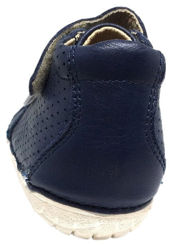 Old Soles Boy's and Girl's Pave Cheer Denim Navy Leather High Top Elastic Hook and Loop Walker Baby Shoe Sneaker