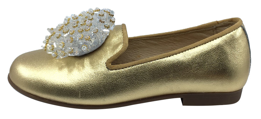 Andanines Girl's Smoking Loafer with Ornament, Gold