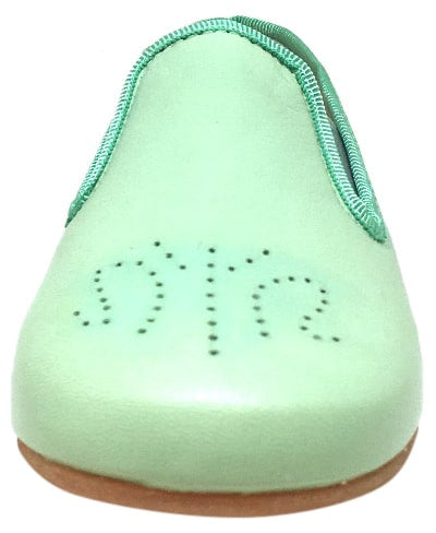 Luccini Girl's Mint Aqua Leather Perforated Detail Slip On Loafer Flat â Just Shoes for Kids