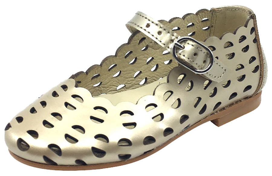 Luccini Girl's Open Cut Soft Gold Leather Mary Jane