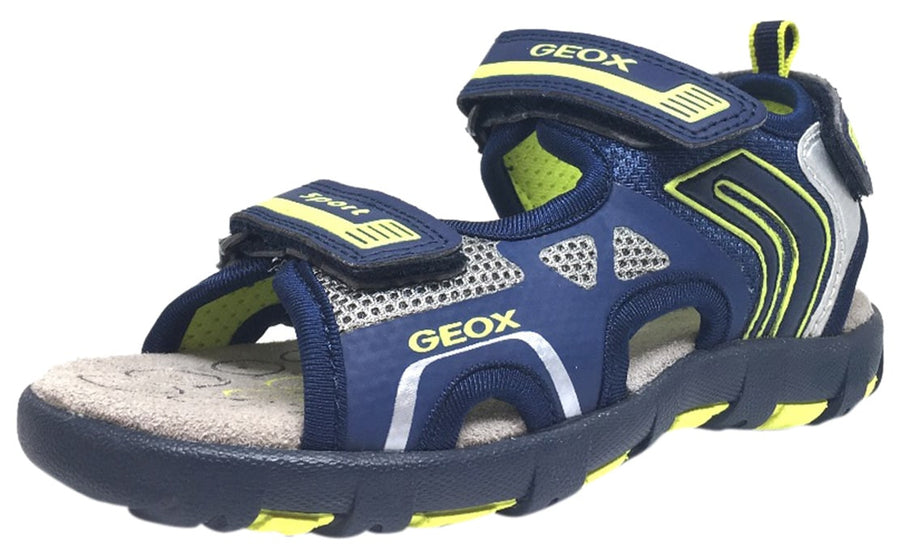 Geox Boy's Pianeta Navy & Lime Single Hook and Loop Strap Open Toe Sandal