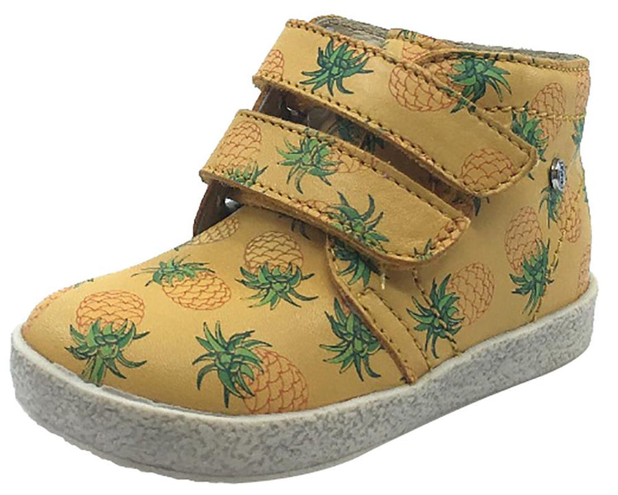 Falcotto Boy's & Girl's Mustard Yellow Pineapple Printed Leather Double Strap High Top Sneaker Shoe