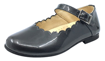 Andanines  Girl's Scalloped Mary Jane, Grey Patent