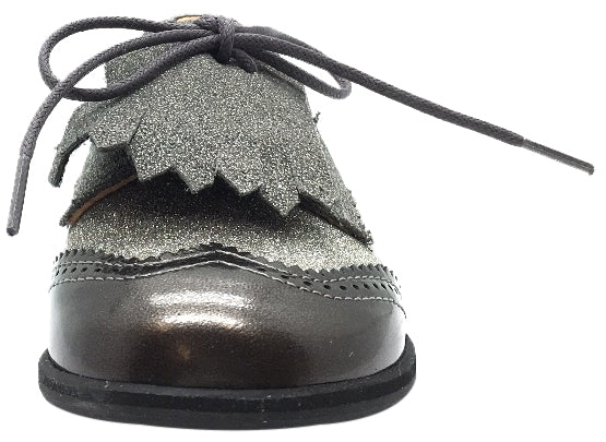 Manuela de Juan Girl's & Boy's Fringe Grey Tri-Color Leather Lace Up Oxford Shoes