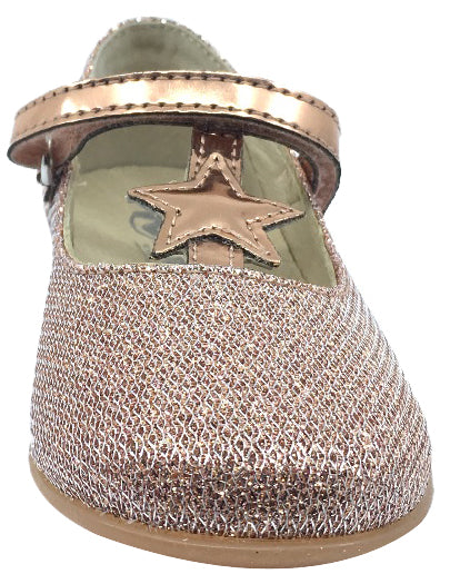 Naturino Girl's 9202 Rose Gold Glitter Hook and Loop T-Strap Mary Jane Flats
