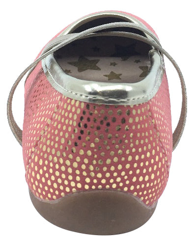 Livie & Luca Girl's Aurora Golden Speckle Coral Pink with Trim Slip On Ballet Flat with Criss-Crossing Elastic Straps