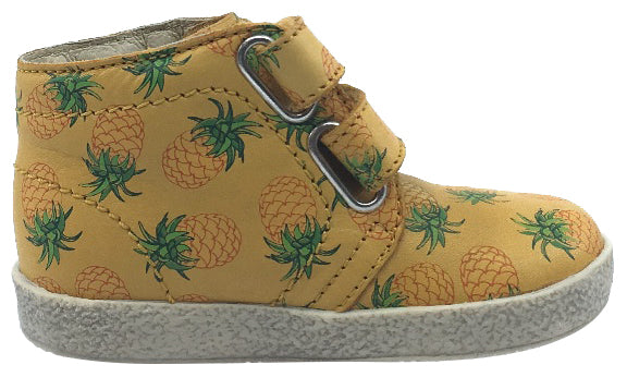 Falcotto Boy's & Girl's Mustard Yellow Pineapple Printed Leather Double Strap High Top Sneaker Shoe