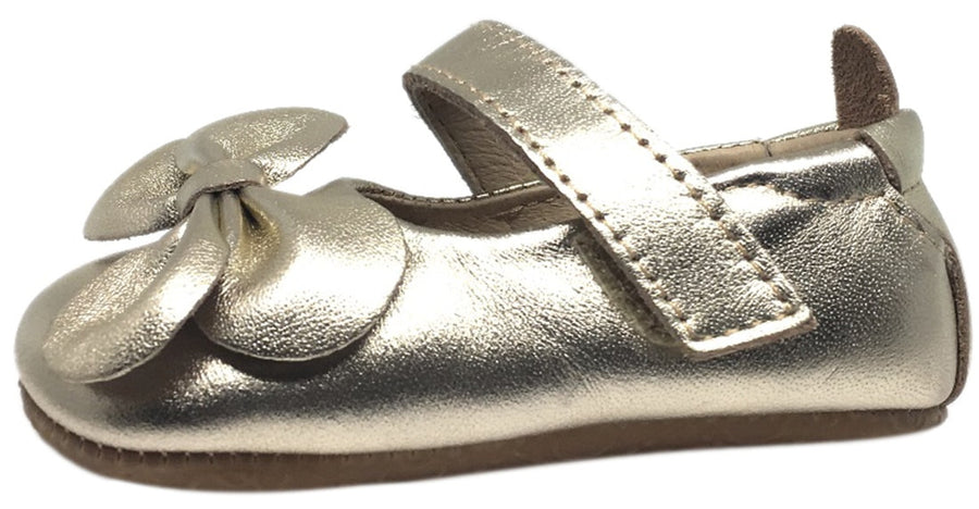 Old Soles Girl's Gold Leather Gab Bow Hook and Loop Mary Jane Crib Walker Baby Shoe