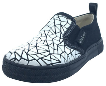 Naturino Girl's & Boy's Black and White Crackle Canvas Slip On Low Top Casual Sneaker Shoe